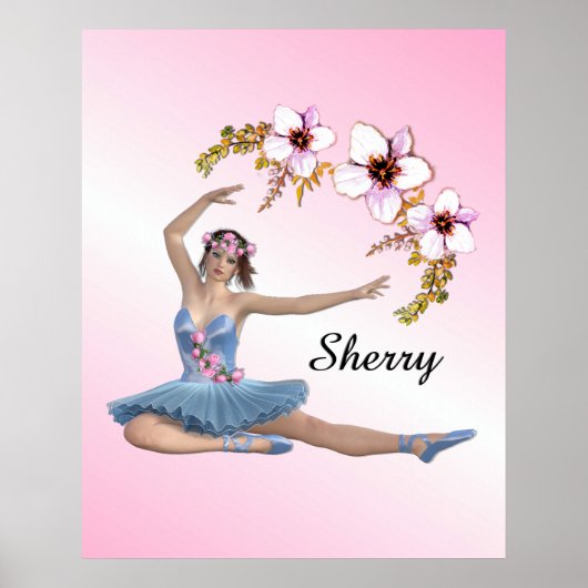 Ballerina in Blue Personal Name Pink Accent Poster (Voorkant)