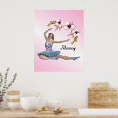 Ballerina in Blue Personal Name Pink Accent Poster (Keuken)
