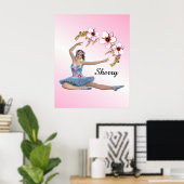 Ballerina in Blue Personal Name Pink Accent Poster (Thuiskantoor)