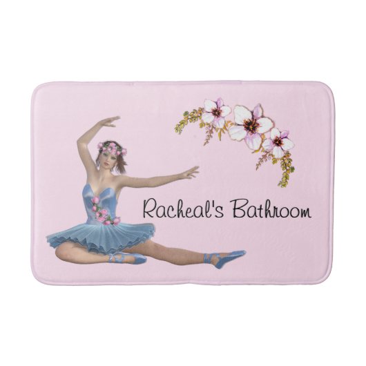 Ballerina in Blue Personal Name Pink Badmat (Voorkant)