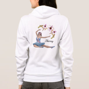 Ballerina in Blue Personal Name Pink Flowers Hoodie