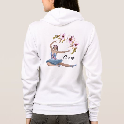 Ballerina in Blue Personal Name Pink Flowers Hoodie (Achterkant)