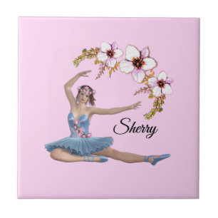 Ballerina in Blue Personal Name Pink Tegeltje