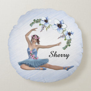 Ballerina in Blue Personal Name Rond Kussen