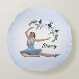 Ballerina in Blue Personal Name Rond Kussen