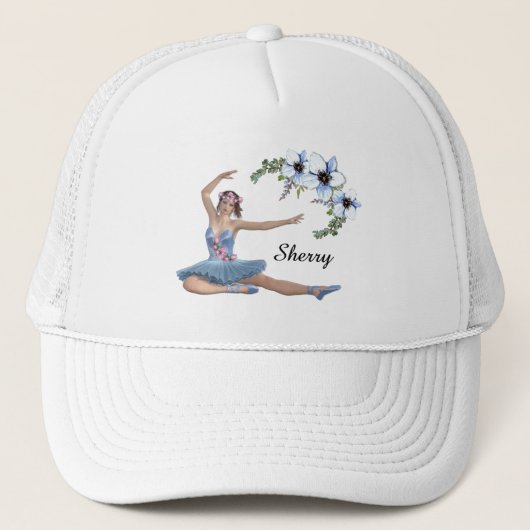 Ballerina in Blue Personal Name Trucker Pet (Voorkant)