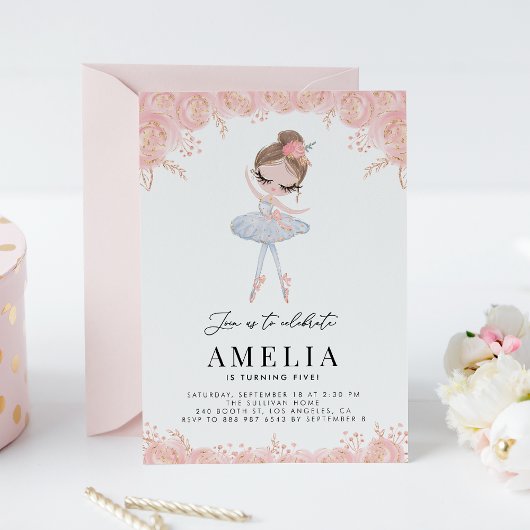 Ballerina in de Witte Dress Floral Birthday Kaart