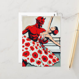 Ballerina in een poppy jurk dansen met de duivel briefkaart