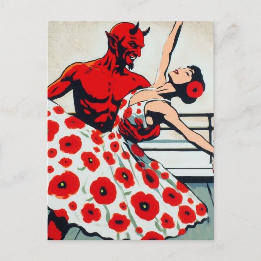 Ballerina in een poppy jurk dansen met de duivel briefkaart (Voorkant)