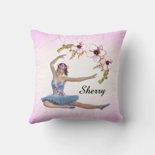 Ballerina in het blauw Persoonlijke naam op roze Kussen (Achterkant)