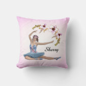 Ballerina in het blauw Persoonlijke naam op roze Kussen (Voorkant)