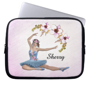 Ballerina in het blauw Persoonlijke naam op roze Laptop Sleeve