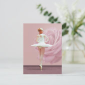 Ballerina in het wit met roze Rose Briefkaart (Staand voorkant)