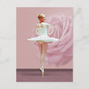 Ballerina in het wit met roze Rose Briefkaart