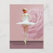 Ballerina in het wit met roze Rose Briefkaart (Voorkant)
