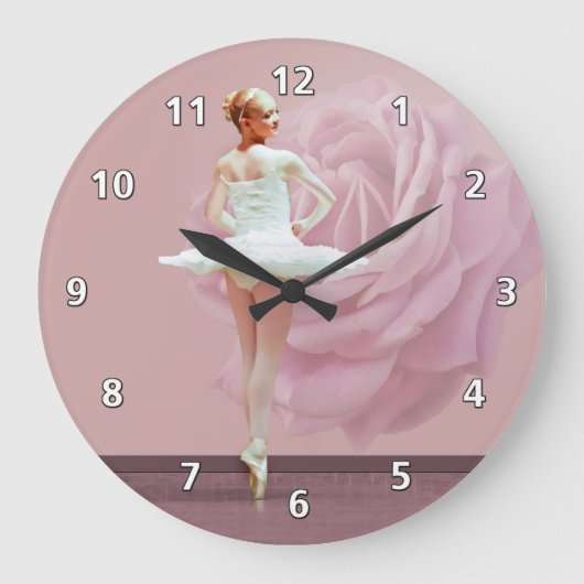 Ballerina in het wit met roze Rose Grote Klok (Voorkant)