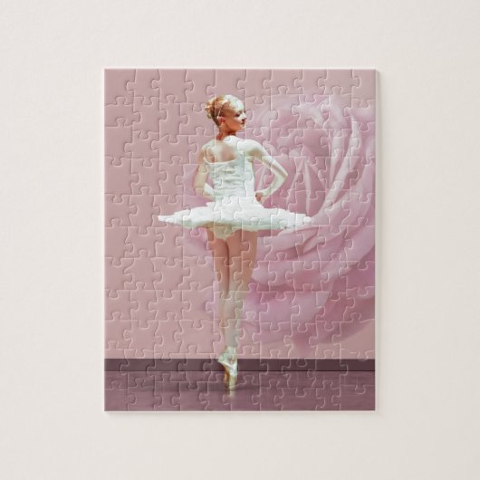 Ballerina in het wit met roze Rose Legpuzzel (Verticaal)