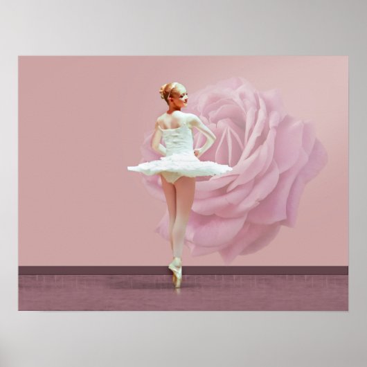 Ballerina in het wit met roze Rose Poster (Voorkant)