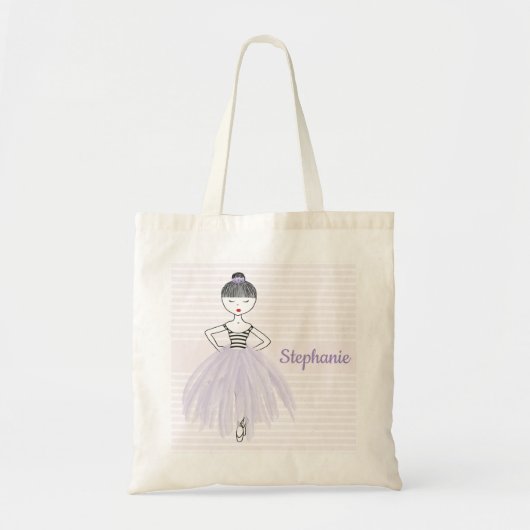 Ballerina in Paars Tutu, gepersonaliseerd Tote Bag (Voorkant)