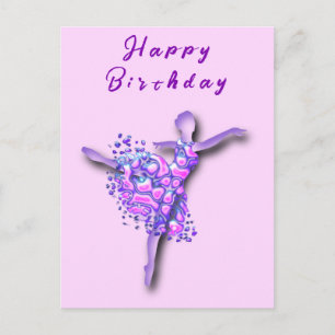 Ballerina in paarse verjaardagskaart briefkaart