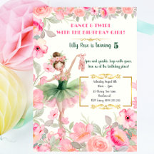 Ballerina in roze en groene tutu bloemen verjaarda