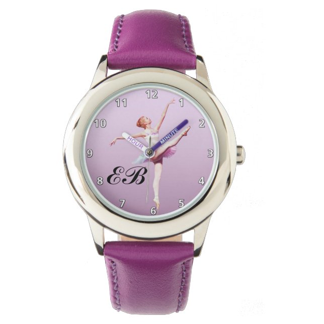 Ballerina in Roze en Lavendel, Monogram Horloge (Voorkant)