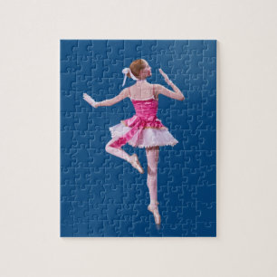Ballerina in Roze en Wit op Blauw Legpuzzel
