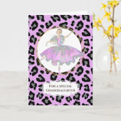 Ballerina in roze kleindochter verjaardag luipaard kaart (Gele Bloem)