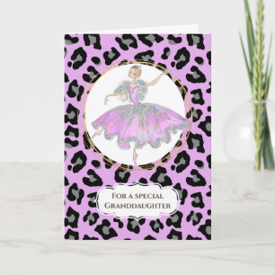 Ballerina in roze kleindochter verjaardag luipaard kaart