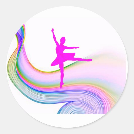 Ballerina in roze sticker. ronde sticker (Voorkant)