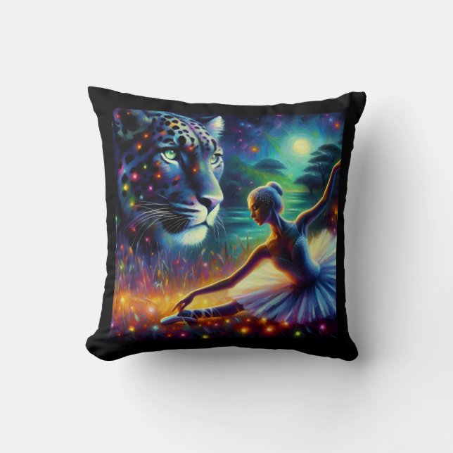 ballerina in the night with panthere and neon kussen (Voorkant)