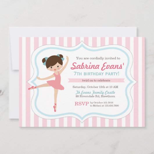 Ballerina Invitation / Ballet Invitation Kaart (Voorkant)
