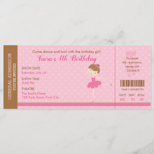 Ballerina Invitation (Ballet Ticket Invites) Roze Kaart