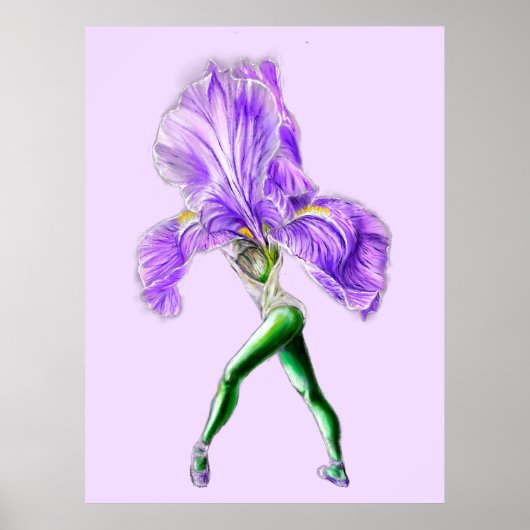 Ballerina Iris Flower Ballet Dancer Poster (Voorkant)