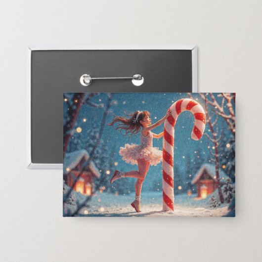 Ballerina Jong Meisje, Kerstmis Kerststok van de K Button (Voorkant / Achterkant)