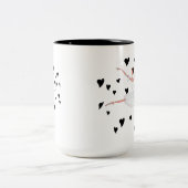 Ballerina Jumping Dancing between Black Hearts Tweekleurige Koffiemok (Center)