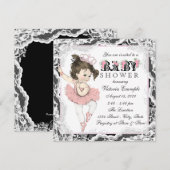  Ballerina Kant Roze en Zwart Baby shower Kaart (Voorkant / Achterkant)