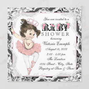 Ballerina Kant Roze en Zwart Baby shower Kaart