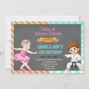 Ballerina karate joint party Invitation Kaart