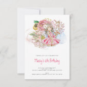 Ballerina Kat Bloemen Roze Meisje 6e Verjaardagsfe Kaart (Voorkant)