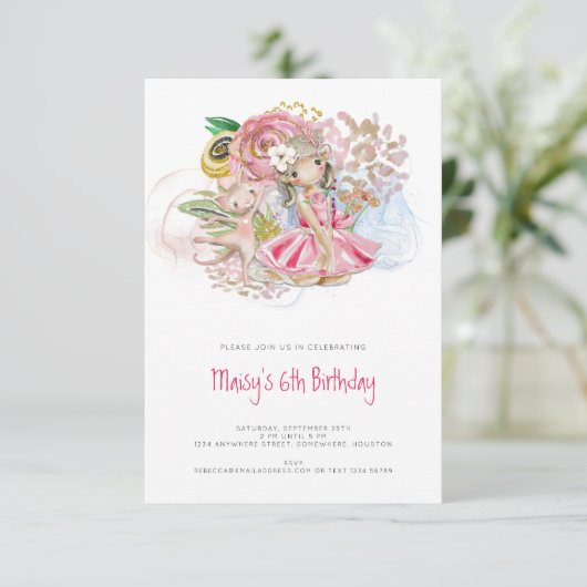 Ballerina Kat Bloemen Roze Meisje 6e Verjaardagsfe Kaart (Staand voorkant)