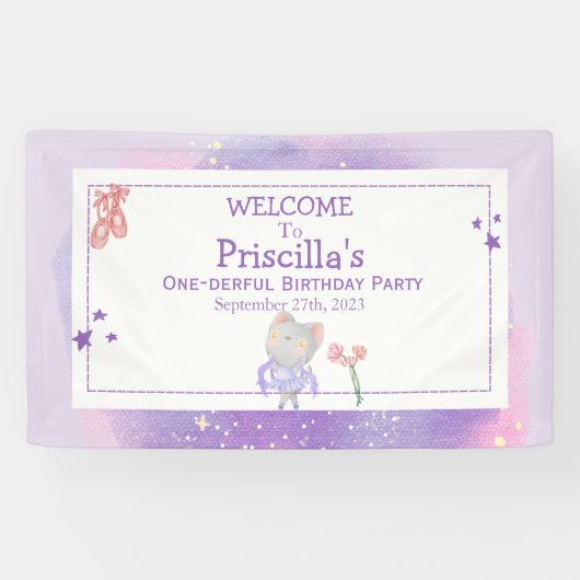 Ballerina Kat Kids Verjaardagsfeest Spandoek (Horizontaal)