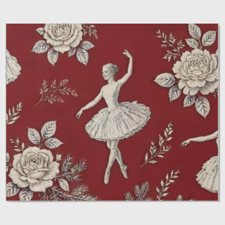 Ballerina Kerst Toile Wrap - Klassiek Rood Cadeaupapier