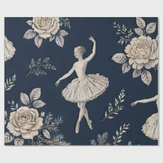 Ballerina Kerst Toile Wrap - Midden Nachtblauw Cadeaupapier