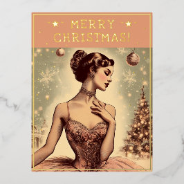  Ballerina Kerstmis Thema Groeten Retro Folie Feestdagen Briefkaart