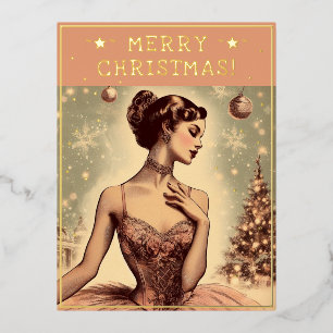  Ballerina Kerstmis Thema Groeten Retro Folie Feestdagen Briefkaart