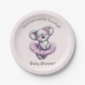 Ballerina Koala Tutu Opgewonden Baby Meisje Douche Papieren Bordje (Voorkant)