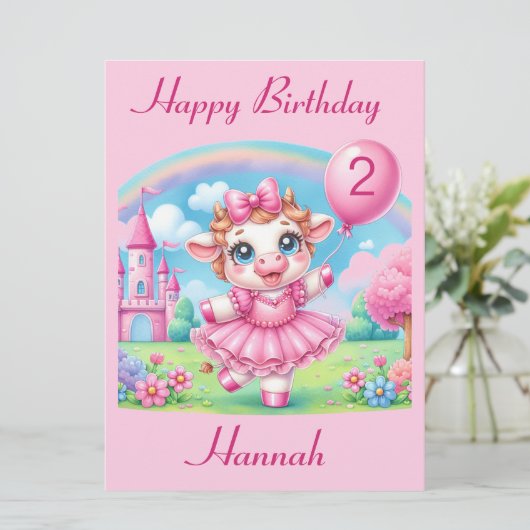 Ballerina Koe  Verjaardag Kaart (Staand voorkant)