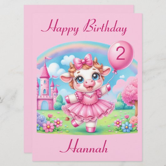 Ballerina Koe  Verjaardag Kaart (Voorkant / Achterkant)