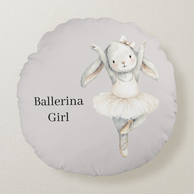 Ballerina Konijn in Tutu Rond Kussen (Voorkant)